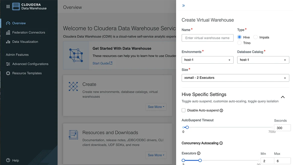 Capture d'écran de la fonctionnalité d'entrepôt virtuel de Data Warehouse